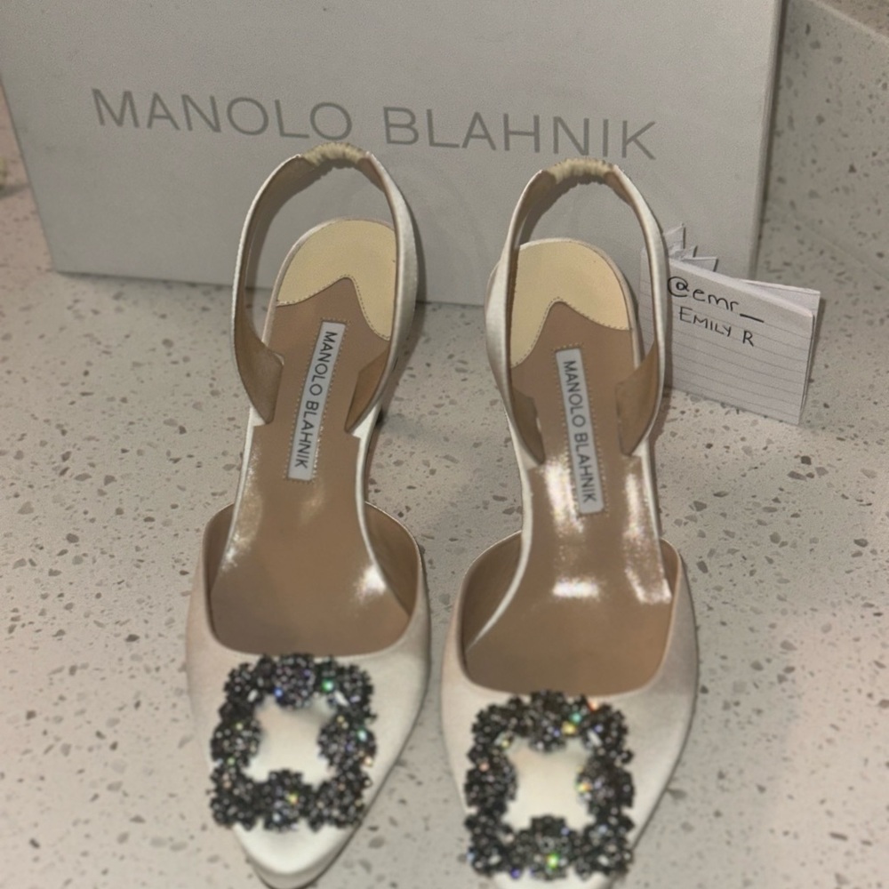 Manolo Blahnik White Heels with Silver Embellishments - Picture 4 of 10